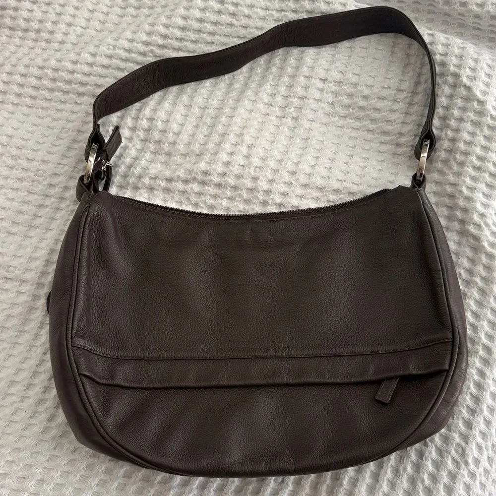Hampton Potter Genuine Cowhide Brown Leather Shoulder Bag concealed compartment